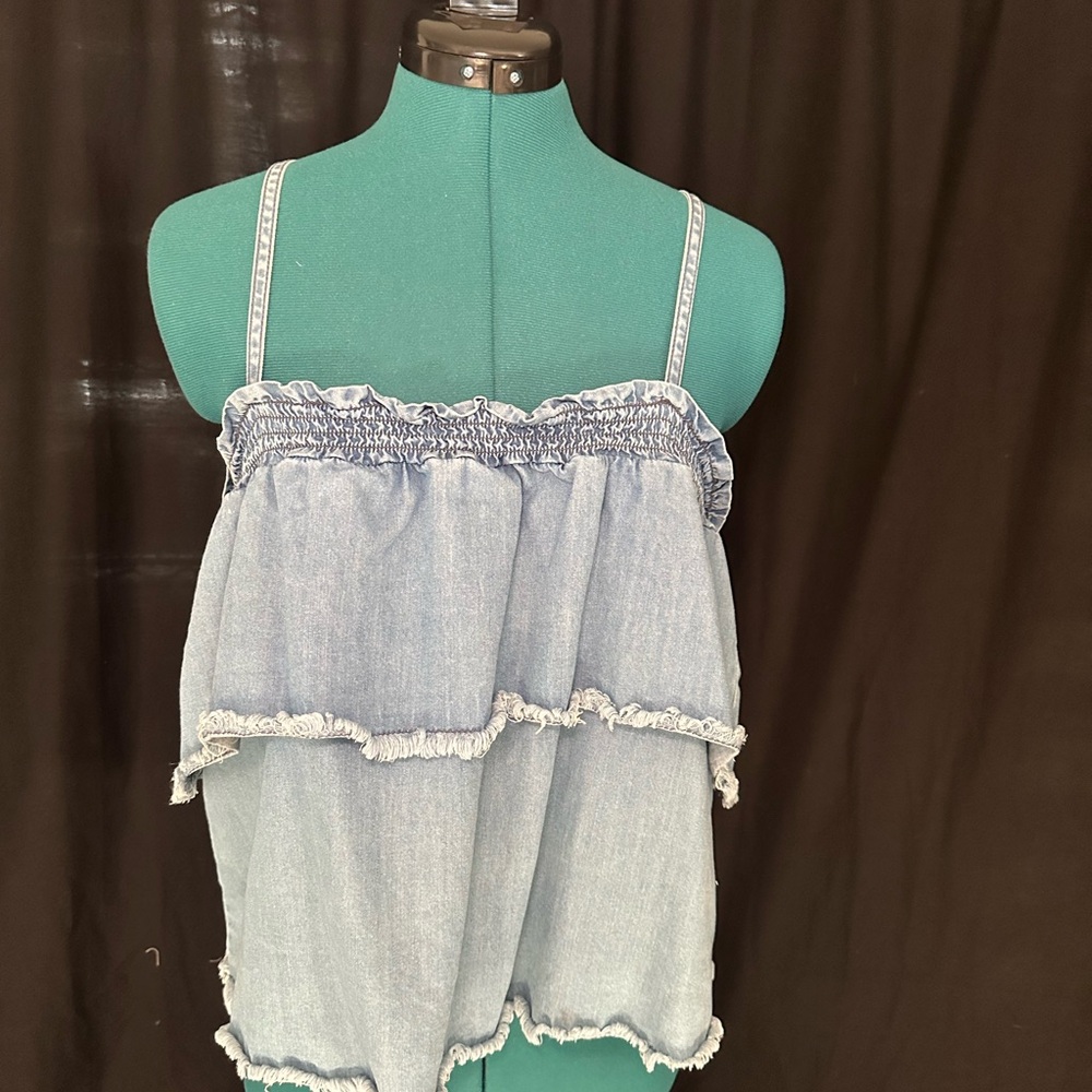Denim Blue Ruffle Top